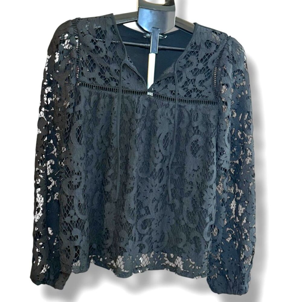 INC International Concepts Black Lace Blouse Women's Size XL